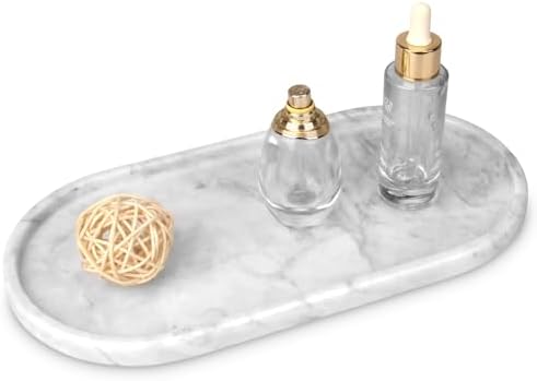Oval Marble Bathroom Vanity Tray, Light Grey, 12" x 6" x 0.8"