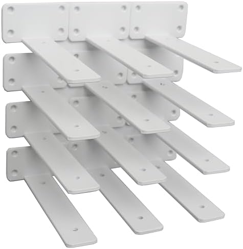 16 Pack - 6 inch White Hidden L Shelf Bracket (1/5 Inch Thicked) Iron Floating Shelf Brackets Rustic Industrial Metal Br