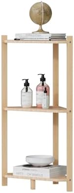 Wisuce Bamboo Small Corner Shelf Stand, 3-Tier Natural Corner Bookshelf