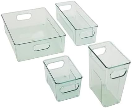 Copco Mini Fridge Bins Set of 4 Green - Refrigerator Organizer Bins with Handles, Clear Storage Bins for Fridge, Pantry 