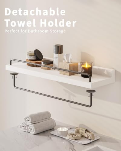 Seocry Bathroom Shelves, Wall Shelf Set of 3, Floating Shelves, Shelves for Room Wall, Bathroom Decor (White Grey, 15.7 