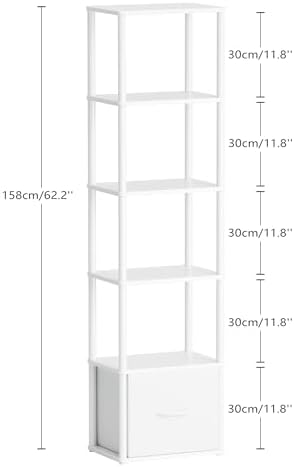 6-Tier Bookshelf Organizer, Narrow Bookcase,Tall Skinny Bookshelves, Standing Ladder Shelf with Drawer, Small Book Shelf
