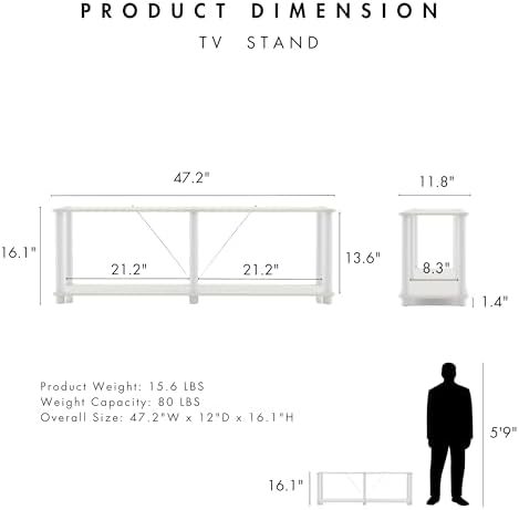 Homes: Inside + Out Apexa Modern 2-Tier Extra Wide Shelving Units, Collectibles Display Shelves, Easy Assembly Low Shelf