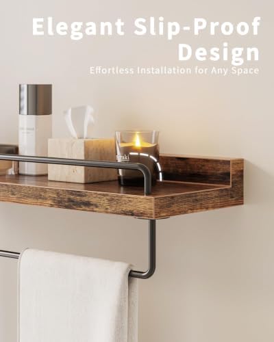 Seocry Bathroom Shelves, Wall Shelf Set of 3, Floating Shelves, Shelves for Room Wall, Bathroom Decor (Rustic Brown, 15.