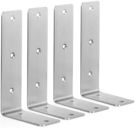 Silver Shelf Brackets, 4 Pack Heavy Duty Floating Shelf Bracket, Stainless Steel L Brackets for Shelves, 7 Inch