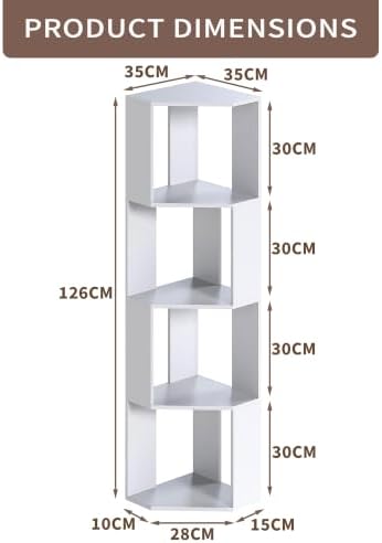 ALISENED 4-Tier Corner Bookshelf,Small Bookcase,Tall Corner Storage Stand