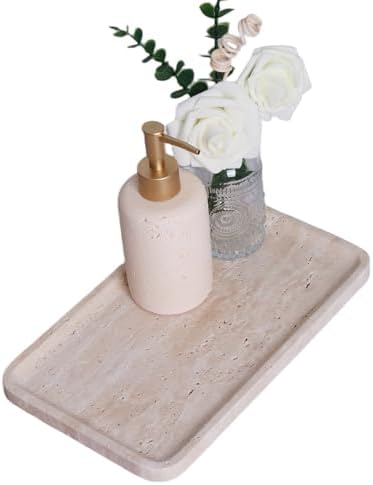 Natural Marble Vanity Tray for Bathroom Counter-12 X6 Decorative Tray for Perfume, Candles, Stone Jewelry Dish Tray