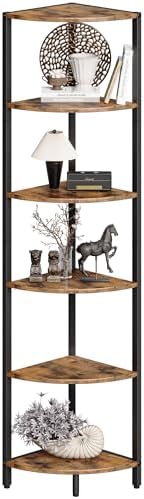 6 Tier Corner Shelf , Tall Corner Shelves stand Ladder Shelf Rustic Brown