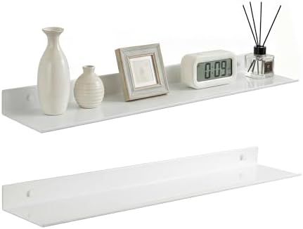 Z metnal White Floating Shelves, Wall Shelf, Metal Square Shelf for Display Collection, Aluminum, Wall Mounted, White, 2