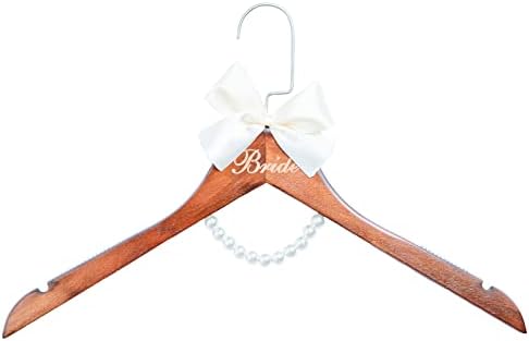 Wedding Dress Hanger for Bride, Wooden Hanger with Pearls and Bow