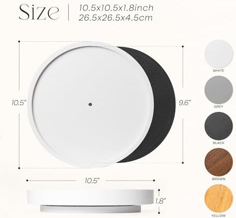 EOSAHR Non-Skid Lazy Susan Turntable, Wooden Rotating Tray for Table, White