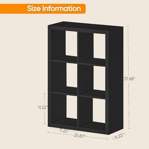 furtble Bookshelf with Storage Bins, 6 Cube Storage Organizer, Modern Wood Bookcase, Multifunctional Display Shelf for L