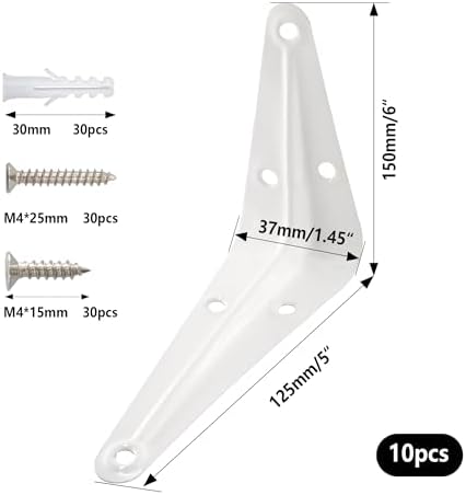 Lilaly 10 Pack Shelf Brackets 6 Inch Shelf Bracket, Heavy Duty L Brackets for Shelves for Hanging Floating Shelves Brack