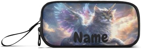 Custom Unicorn Cat with Wings Pencil Case Box Boys Girls Personalized Name Large Pencil Pouch Stationery Pen Bag Organizer for Kids Adults School Office