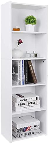Nouva 5-Tier Bookcase, Freestanding Wood Open Bookshelf Storage Rack for CDs Movies Books, Book Organizer Shelves for Be