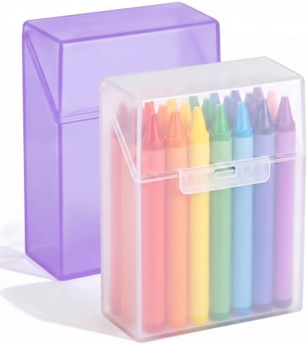 Clabby 2 Pcs Clear Plastic Crayon Boxes Hold 24 Count, Purple,Clear