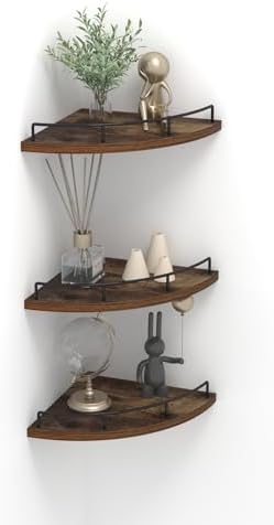 Trwcrt Corner Shelf Wall Mounted Set of 3, Floating Wall Shelves Rustic Wooden Storage Shelves for Bedroom, Living Room,