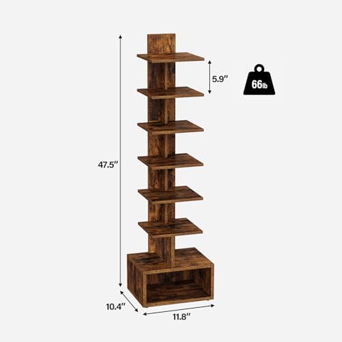 TUTOTAK Book Shelf, Narrow Spine Bookshelf, 8-Tier Bookcase for Small Space