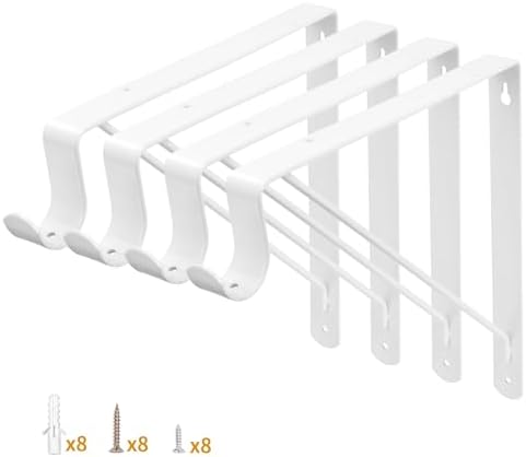 Yarssihha 4 Pack Closet Rod Bracket, 12 x 10.4 Inch Wall Mounted Closet Shelf Bracket, White Closet Rod Support Bracket 