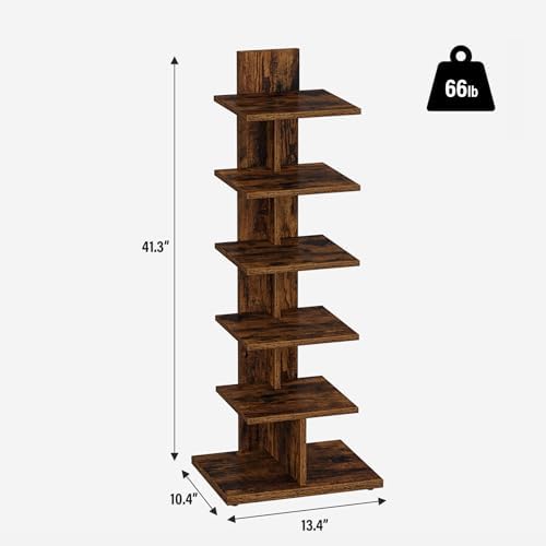 TUTOTAK Book Shelf, Narrow Spine Bookshelf, 6-Tier Bookcase for Small Space