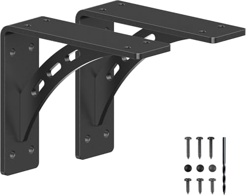 7 inch x 5.9 inch Heavy Duty Shelf Brackets , Metal Mantel Brackets (Set of 2) Fireplace Mantel Brackets - Countertop Su