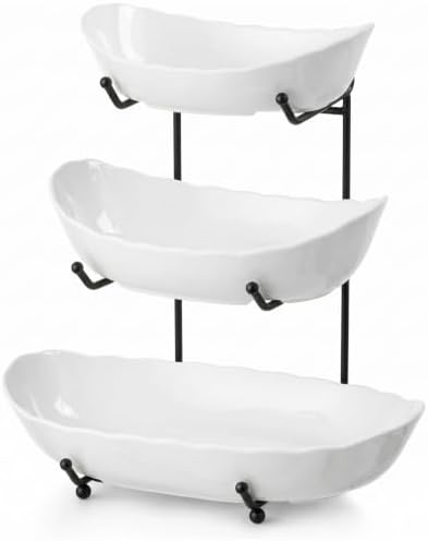 HBlife 3 Tier Large Fruit Bowl, Ceramic Fruit Basket for Kitchen Counter