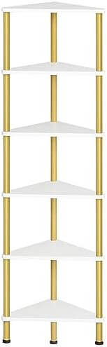 HOOBRO Corner Shelf Stand, Industrial 6-Tier Wall Corner Bookshelf with Metal Frame, Plant Display Shelf, Bookcase for S