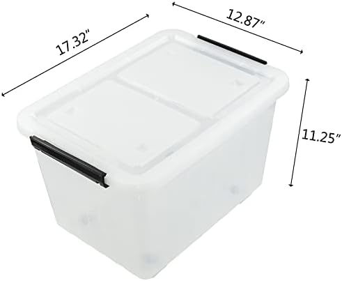 Bringer 4-Pack 30 L Clear Plastic Storage Box, Large Wheeled Storage Bin