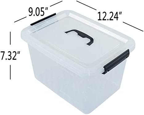 10 L Plastic Clear Storage Box, Plastic Latching Box with Lid, 6-PACK