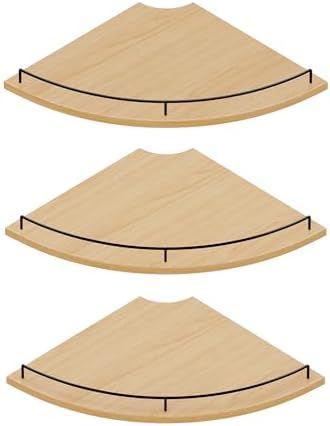 JJL Corner Shelf Wall Mounted, 12 Inches 3-Tier Floating Corner Shelf, Fan-Shaped Rustic Wood Decor with Fence, Natural 