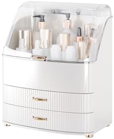 Makeup Organizer Countertop Vanity with Transparent Lid Drawers Waterproof Dustproof Cosmetic Skincare Bathroom Storage 