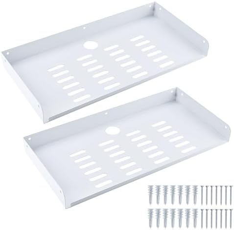 Metal Floating Shelf 16.8 x 8 Inch, Large Wall Mounted Shelf with Lip, Cable Hole & Ventilation Slots for Game Console, 