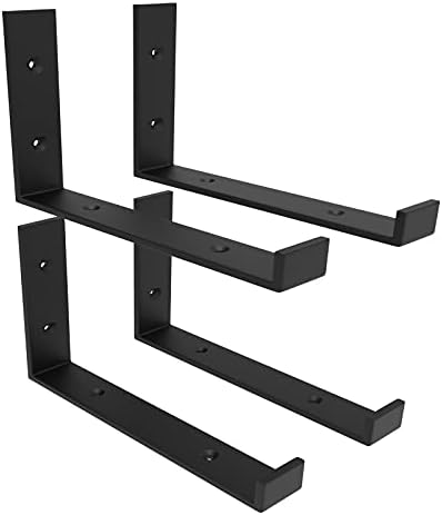 WEKIS Shelf Bracket, Heavy Duty Floating Shelf Brackets 12-Inch Long, 4-Pack Brackets for Shelves, Black Coated J Shape 