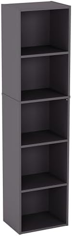 Vida Designs Oxford 5 Tier Bookcase Grey Wooden Shelf Display Storage Unit for Office Living Room Furniture