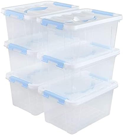 6 Packs 6 Quart Clear Plastic Storage Container Box Bins with Lids/Latches Clips/Handles