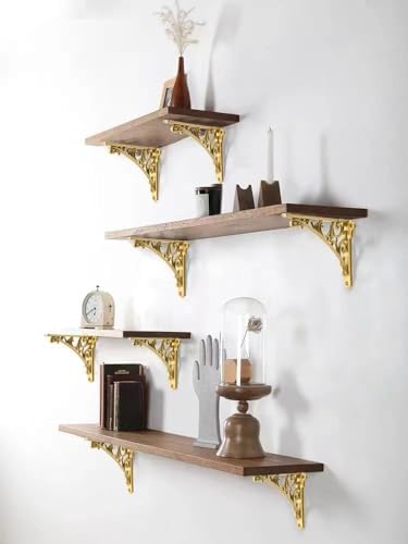 Decorative Shelf Bracket 6 inch, Gold Decorative Brackets for Shelving, Heavy Duty Vintage, DIY Projects, Hardware Inclu