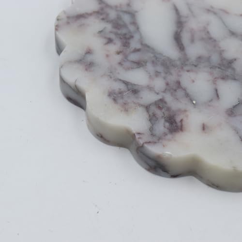 Round Marble Decorative Tray with Scalloped Edge, Luxury Natural Stone Bathroom Vanity Tray, Dresser Top Perfume Coffee 
