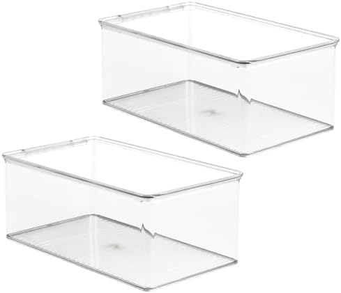 mDesign Plastic Stackable Toy Storage Bin Container Box with Hinge Lid for Organizing Living Room, Play Room, Bedroom, N