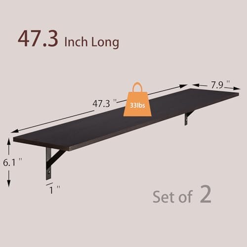 DINZI LVJ Long Wall Shelves, 47.3Inch Wooden Floating Shelves with Brackets