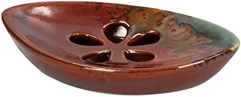 Ceramic Soap Dish with Self Draining Tray for Bathroom, Kitchen (Reddish Brown) 6.25 x 3.75 x 1 inches (LxWxH) 1111 Lung