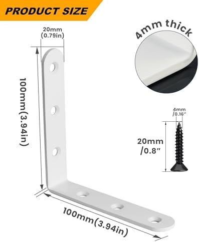 Alise 4Pcs Floating Shelf Brackets, White Heavy Duty L Bracket for Shelves