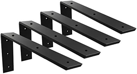Countertop Support Bracket 4 Pack - 16 Inch Heavy Duty 3/8" Thick Black Granite Shelf L Bracket 16"x6"x2.5" - Mantel Cor