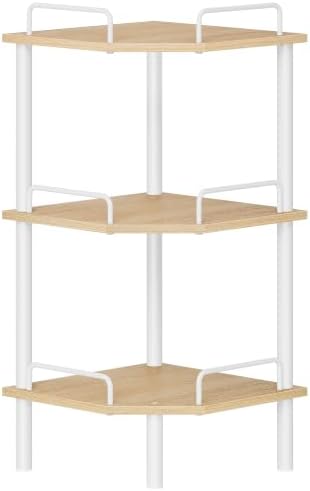 Tajsoon 3 Tier Corner Shelf Stand, Small Corner Table, Natural & White