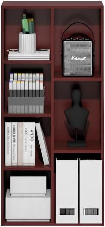 Furinno Luder 7-Cube Book Shelf, Bookshelf, Bookcase, Dark Red