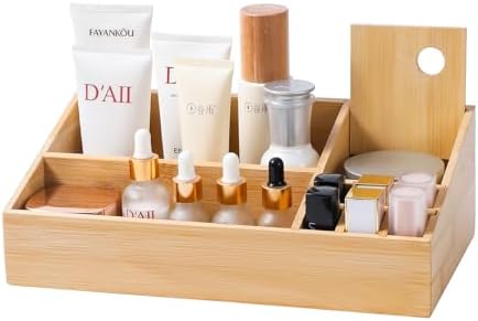 Bamboo Makeup Desk Organizer, Makeup Storage Organization Table Box, Suitable for Desk Organizer and Storage Dressing Ta