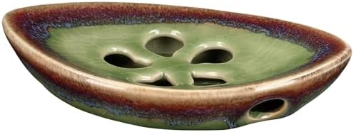 Ceramic Soap Dish with Self Draining Tray for Bar Soap, Bathroom, Kitchen (Green No.2)