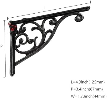 Ornate Decorative Shelf Brackets 5x3.5 inch Small Wall Mounted Shelving Bracket 4 Pack Black Iron Vintage Metal Shelf Br