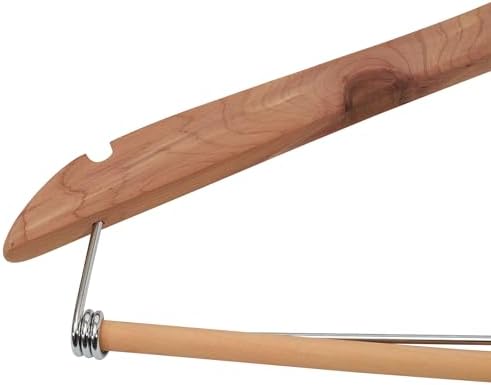 Household Essentials CedarFresh Cedar Coat Hangers, Pack of 4, 100% Eastern Red Cedar, Lockable Crossbar, Slip-Resistant Notches, and Chemical-Free Moth Deterrent, Non-Staining, Natural