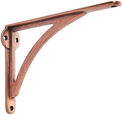 Khtumeware 100% Solid Brass Decorative Shelf Brackets, 10-inch Wall-Mounted Shelving Brackets, 2-Pack Antique Copper Vin