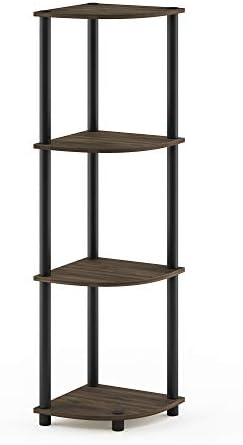 Furinno TURN-N-TUBE Corner Shelf, 4-Tier Corner Bookshelf, Display Storage Shelves with Open Shelves, for Organization a